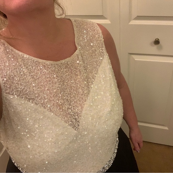 Stunning black tie gown dress size 18W, sexy partial sheer top sweetheart neck - Picture 3 of 8